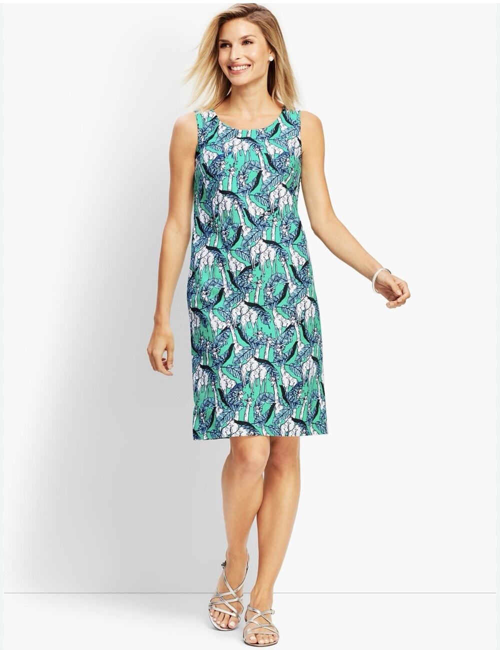 Talbots Green Blue Sleeveless Dress Giraffe Print Size 4 NWT